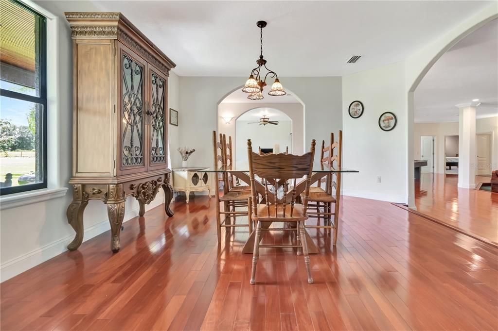 Chandelier, Dining room, Interior, Pendant Lights, Wood Texture Flooring