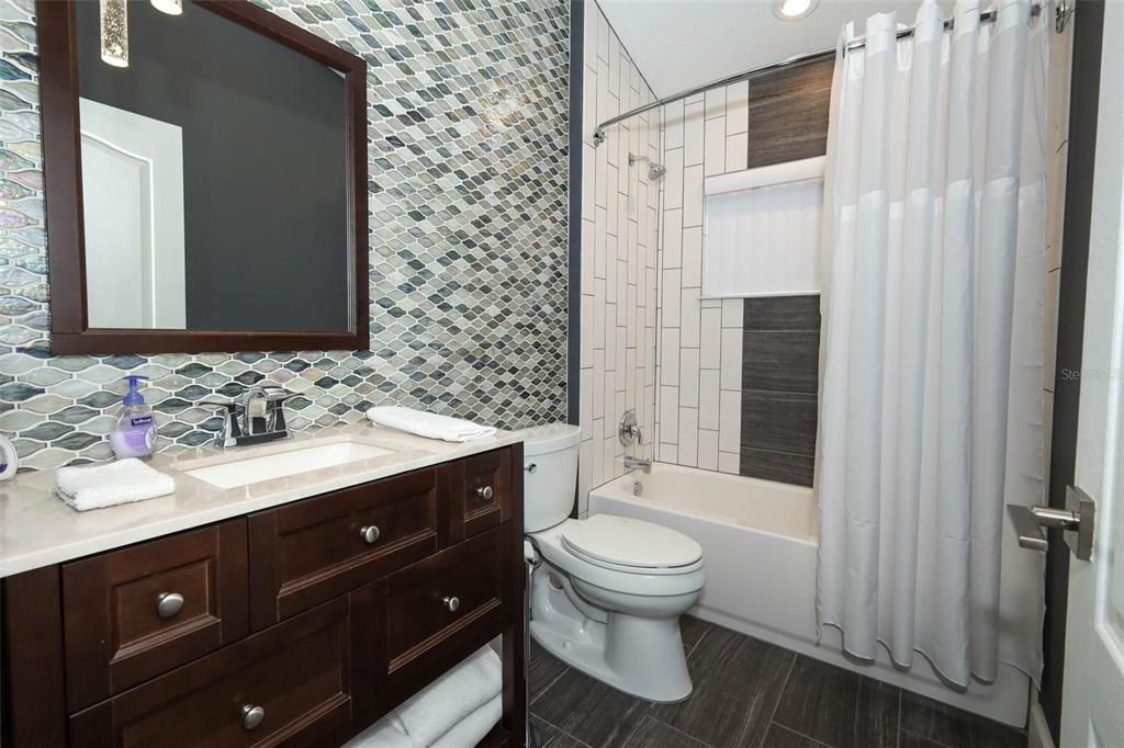 Bathroom, Interior, Recessed Lighting, Wood Texture Flooring