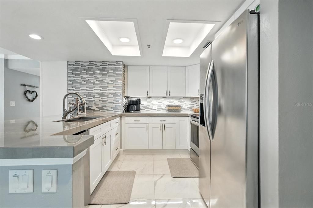 Interior, Kitchen, Marble, Recessed Lighting, Stainless Steel Appliances