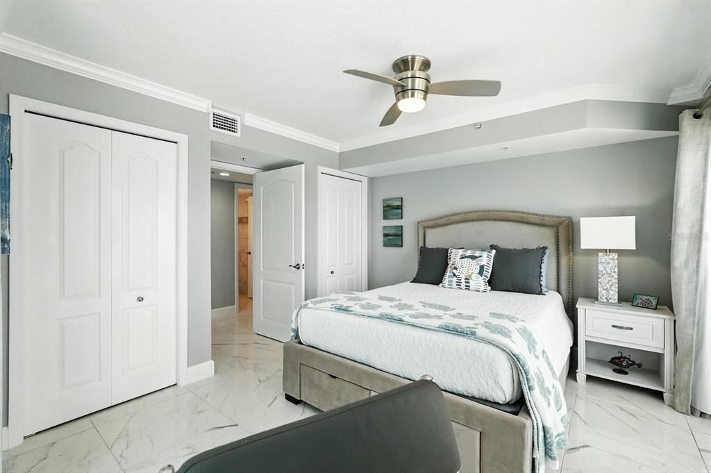 Bedroom, Interior, Marble, Recessed Lighting