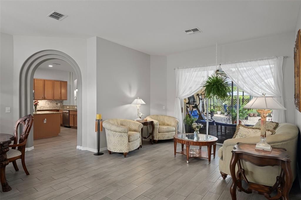 Interior, Kitchen, Living room, Recessed Lighting, Wood Texture Flooring