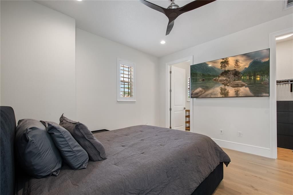 Bedroom, Interior, Recessed Lighting, Wood Texture Flooring