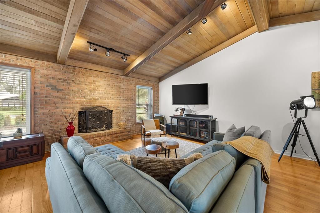 Fireplace, Interior, Living room, Stone Walls, Wooden Beams, Wooden Ceilings, Wood Texture Flooring