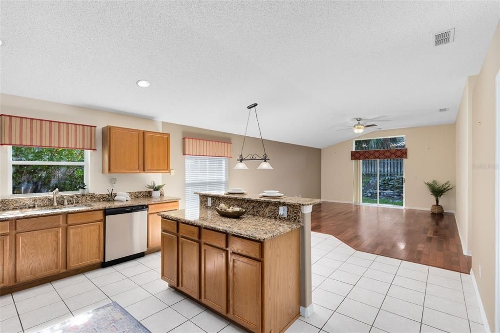 Interior, Kitchen, Pendant Lights, Recessed Lighting, Wood Texture Flooring