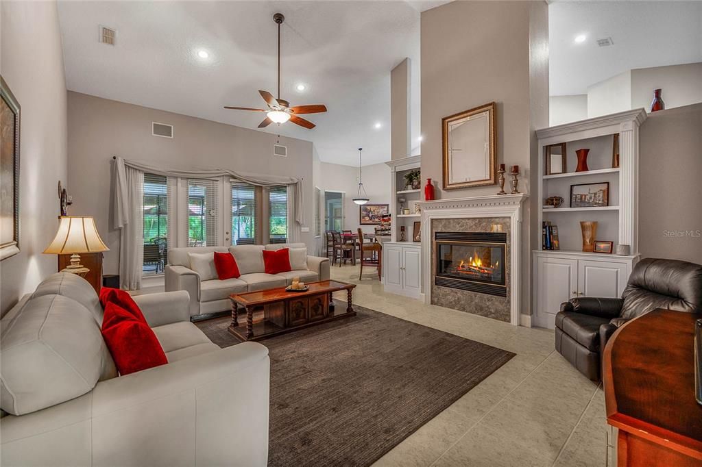 Dining room, Fireplace, Interior, Living room, Pendant Lights, Recessed Lighting