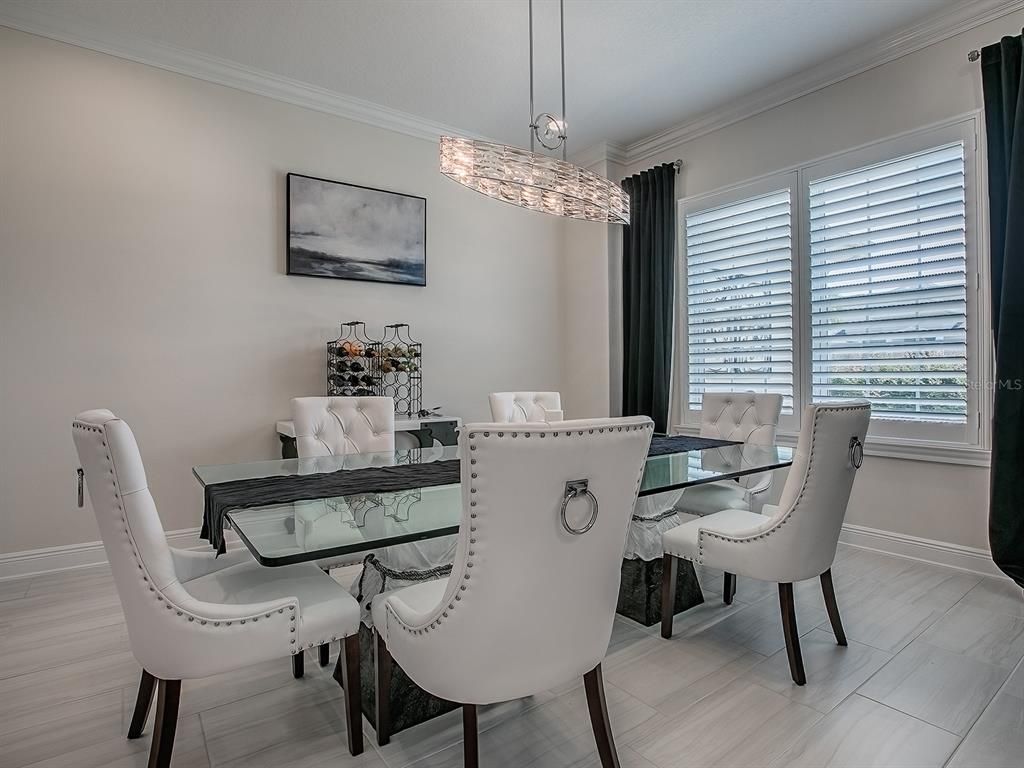 Dining room, Interior, Pendant Lights, Wood Texture Flooring