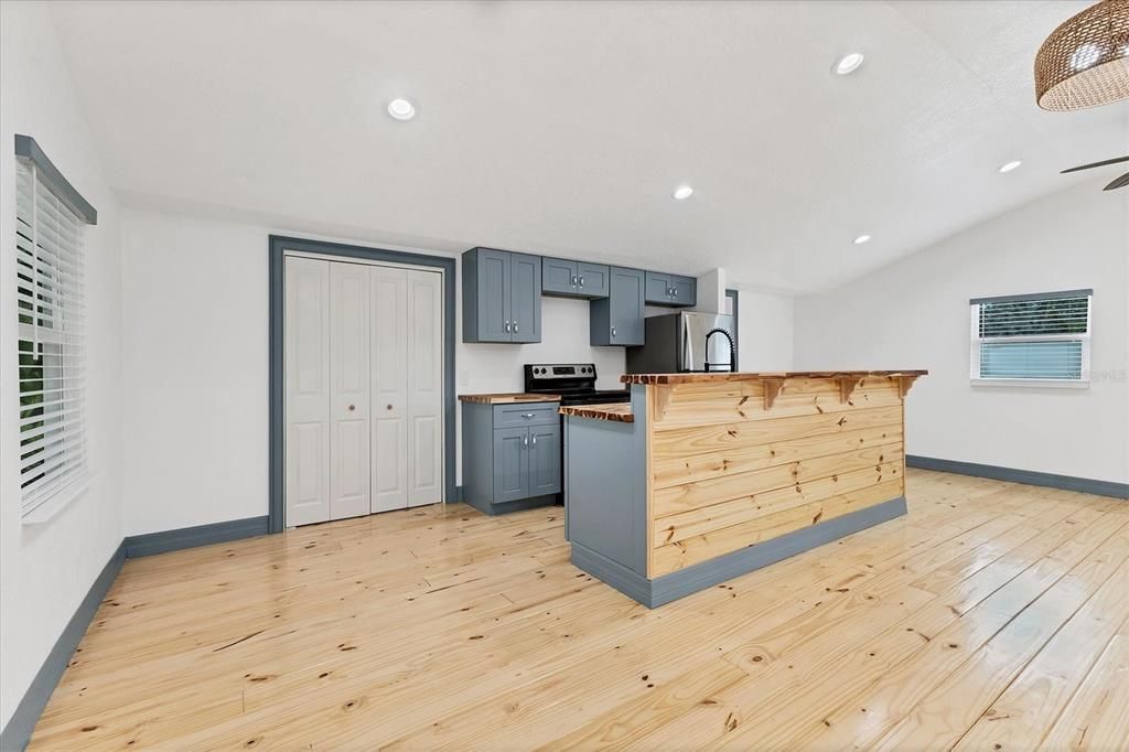 Interior, Kitchen, Recessed Lighting, Wood Texture Flooring
