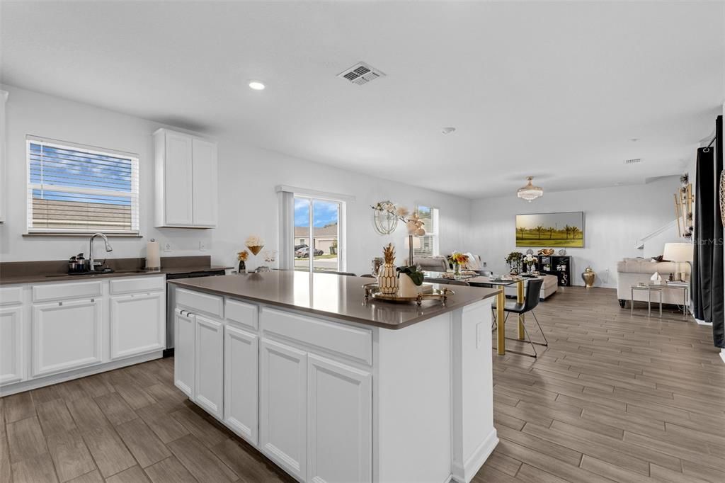 Dining room, Interior, Kitchen, Recessed Lighting, Wood Texture Flooring