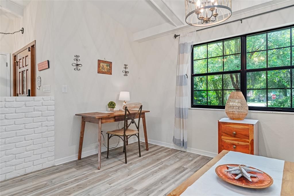 Home Office, Interior, Stone Walls, Wood Texture Flooring