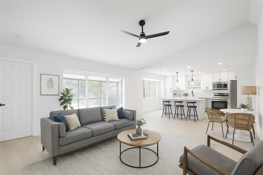 Dining room, Interior, Kitchen, Living room, Pendant Lights, Recessed Lighting, Stainless Steel Appliances