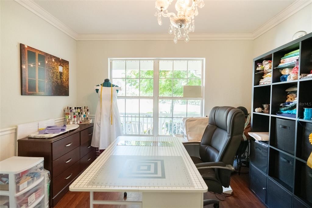 Chandelier, Home Office, Interior, Wood Texture Flooring