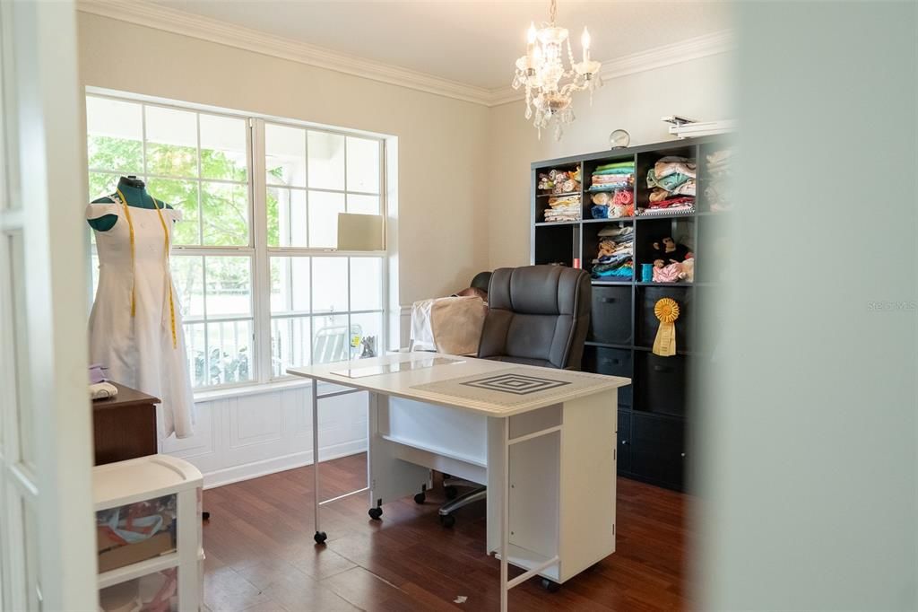 Chandelier, Home Office, Interior, Wood Texture Flooring