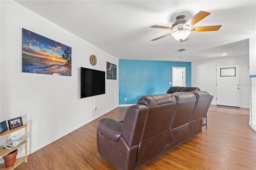 Home Theatre Room, Interior, Recessed Lighting, Wood Texture Flooring