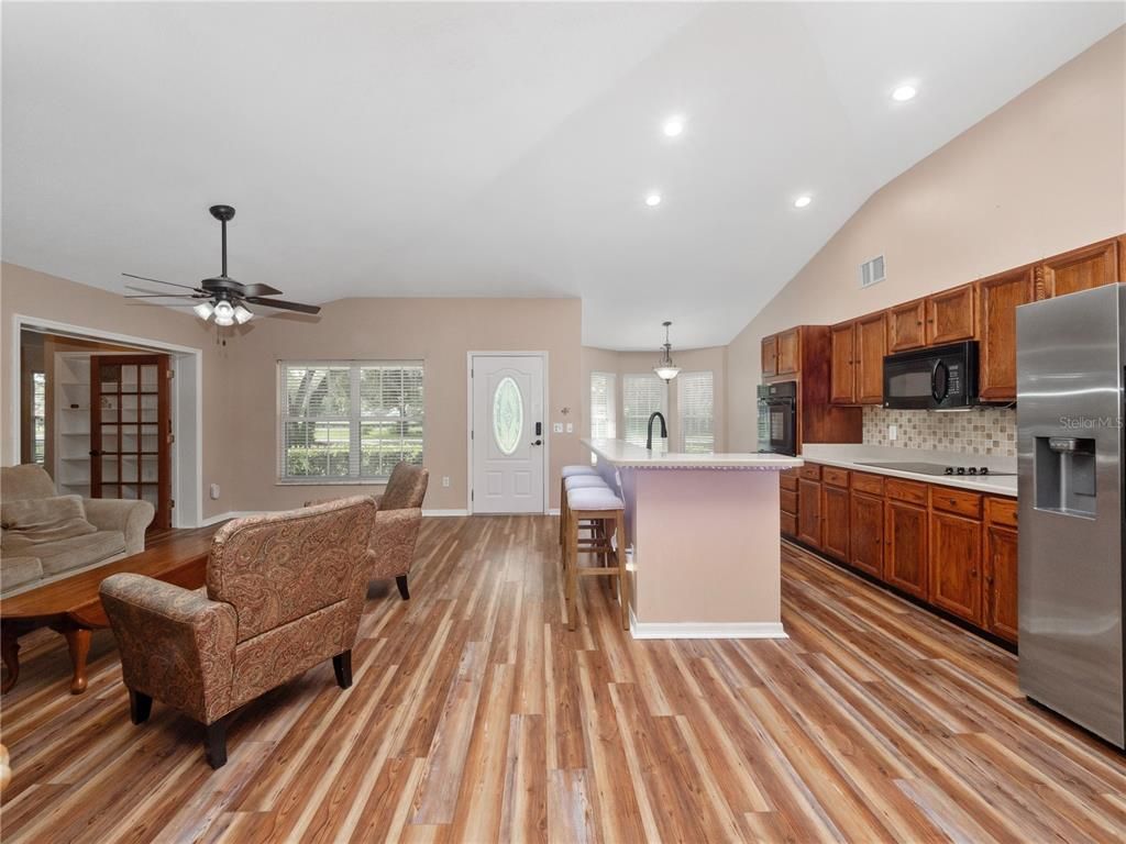 Interior, Kitchen, Pendant Lights, Recessed Lighting, Wood Texture Flooring