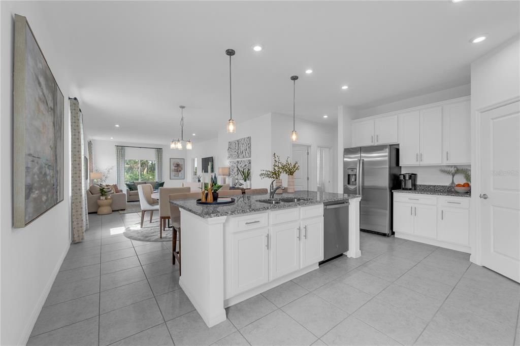 Dining room, Interior, Kitchen, Living room, Pendant Lights, Recessed Lighting, Stainless Steel Appliances