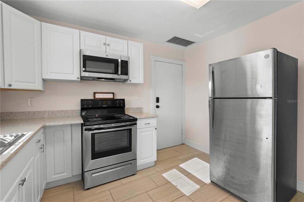 Interior, Kitchen, Stainless Steel Appliances, Wood Texture Flooring