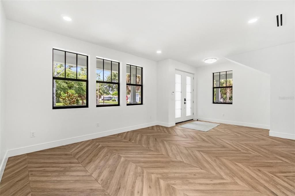 Empty room, Interior, Recessed Lighting, Wood Texture Flooring