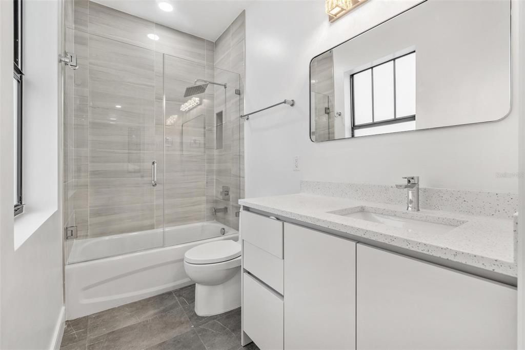 Bathroom, Glass Shower, Interior, Recessed Lighting