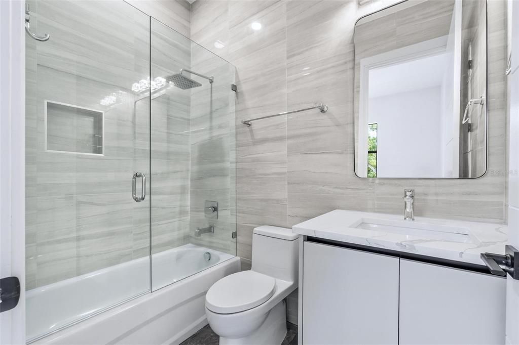 Bathroom, Glass Shower, Interior, Recessed Lighting