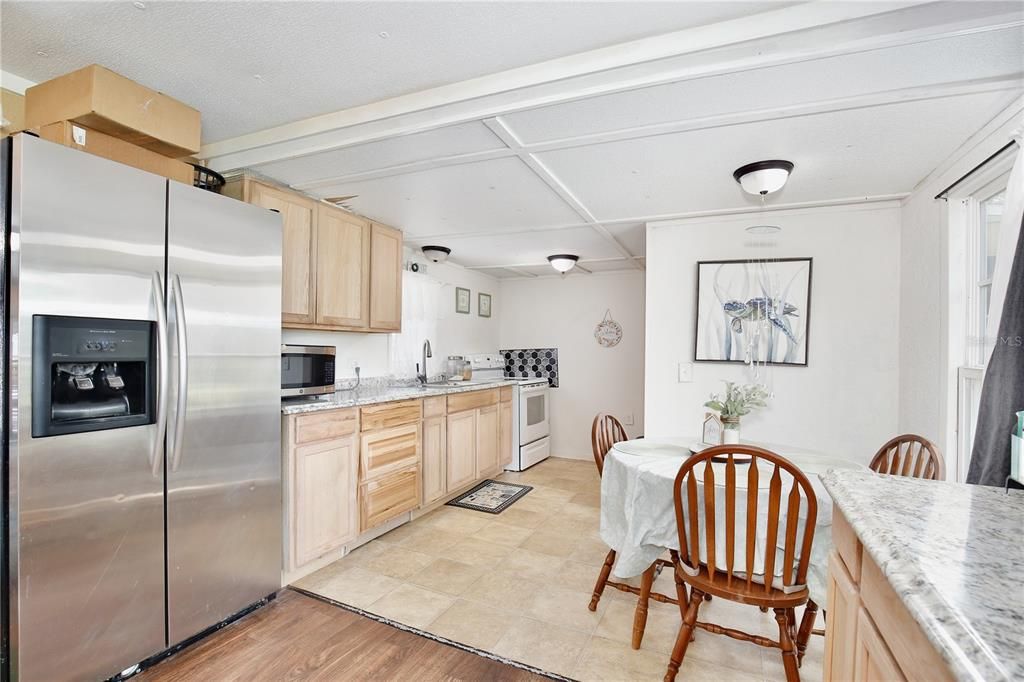 Dining room, Interior, Kitchen, Stainless Steel Appliances, Wood Texture Flooring