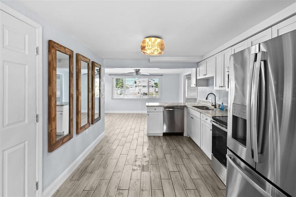 Interior, Kitchen, Stainless Steel Appliances, Wood Texture Flooring