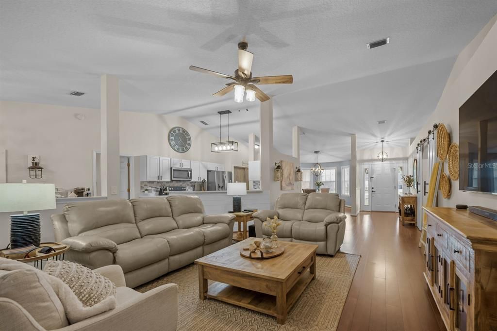 Interior, Kitchen, Living room, Pendant Lights, Stainless Steel Appliances, Wood Texture Flooring