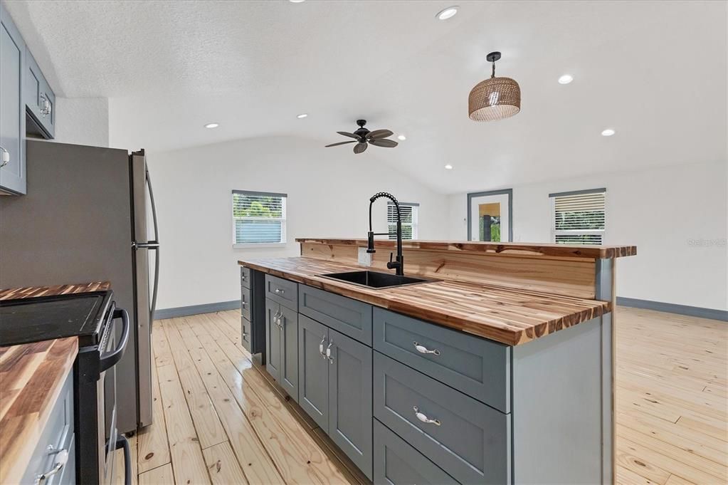 Interior, Kitchen, Recessed Lighting, Wood Texture Flooring