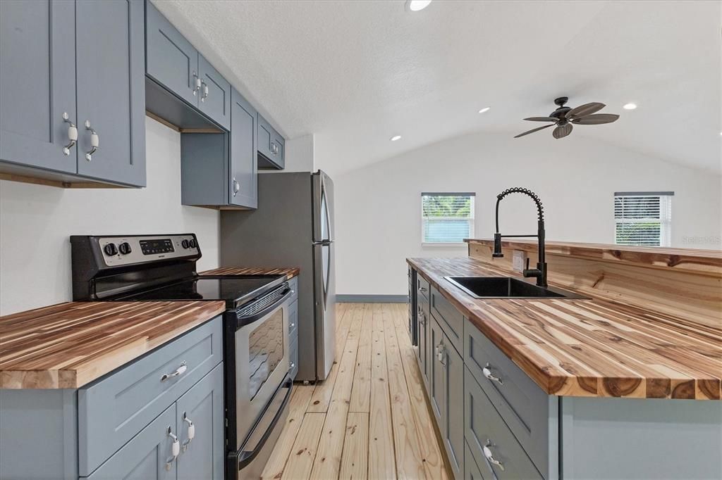 Interior, Kitchen, Recessed Lighting, Wood Texture Flooring