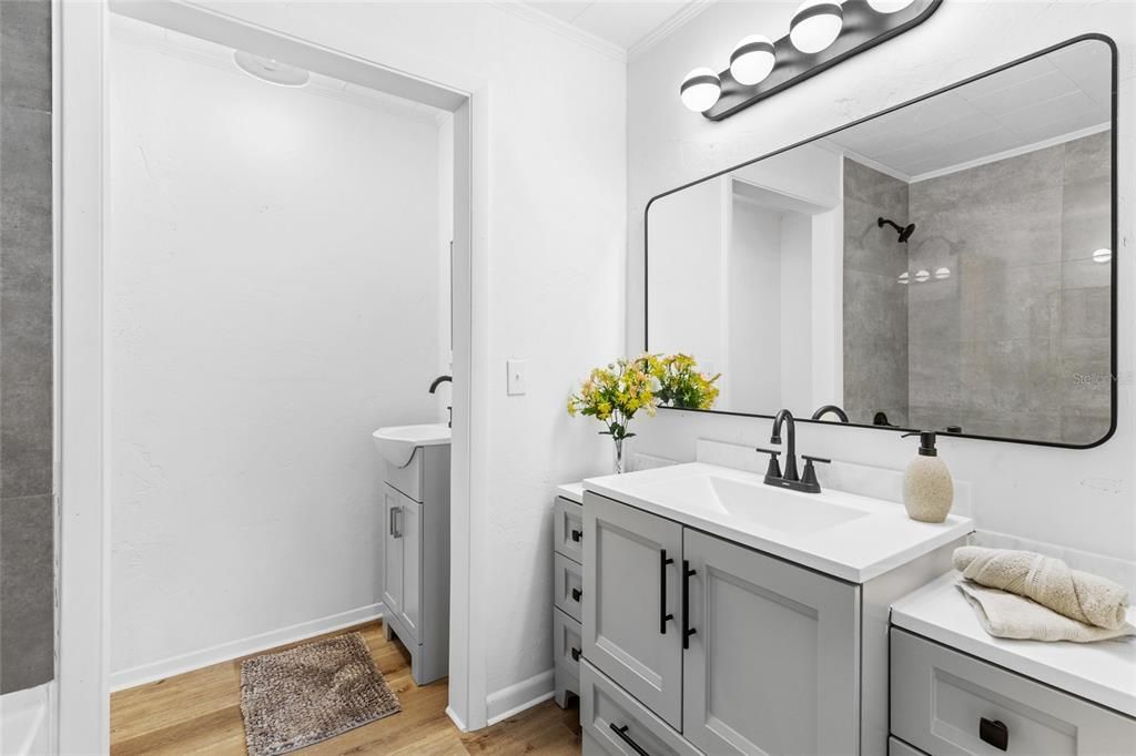 Bathroom, Dual Sink Vanities, Interior, Wood Texture Flooring