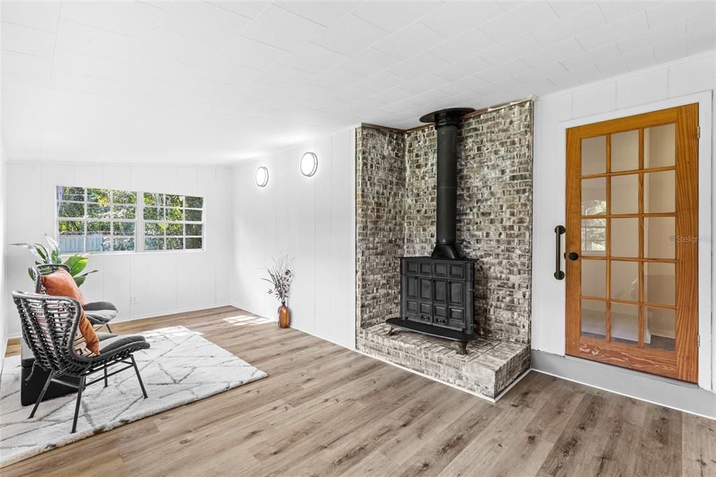 Fireplace, Interior, Stone Walls, Wood Texture Flooring