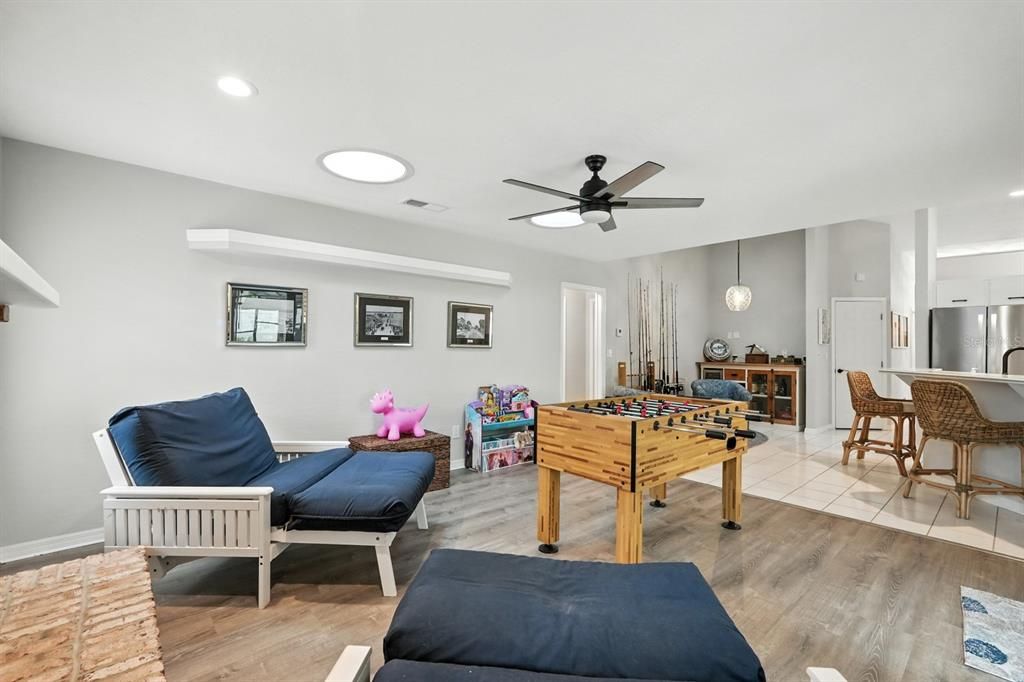 Game Room, Interior, Pendant Lights, Recessed Lighting, Wood Texture Flooring