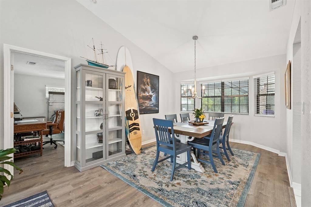 Chandelier, Home Office, Interior, Pendant Lights, Wood Texture Flooring