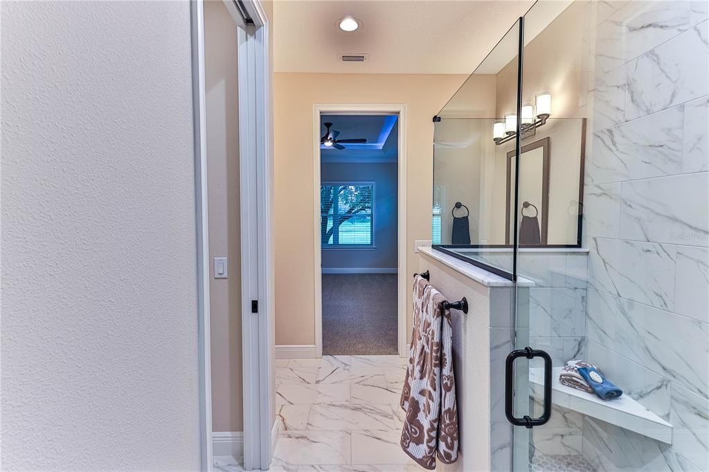 Bathroom, Interior, Marble, Marble Walls, Recessed Lighting