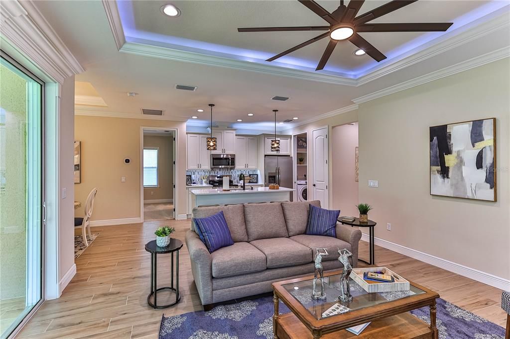 Interior, Kitchen, Living room, Pendant Lights, Recessed Lighting, Stainless Steel Appliances, Wood Texture Flooring