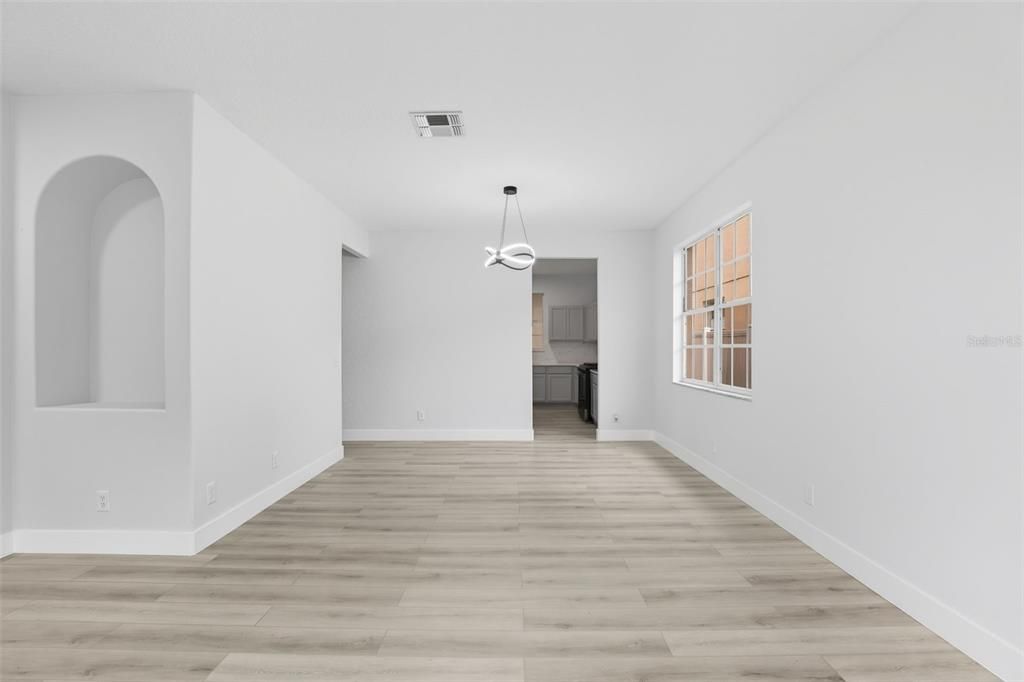 Empty room, Interior, Pendant Lights, Wood Texture Flooring