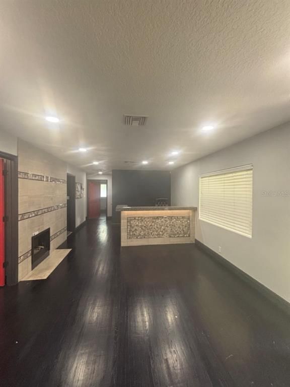 Fireplace, Interior, Recessed Lighting, Wood Texture Flooring