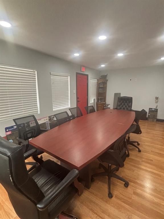 Home Office, Interior, Recessed Lighting, Wood Texture Flooring