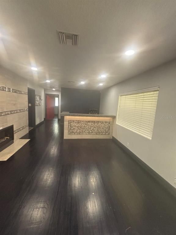 Fireplace, Interior, Recessed Lighting, Wood Texture Flooring