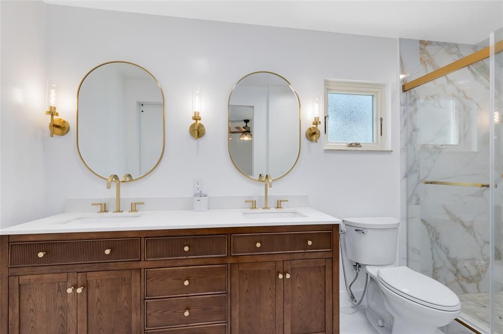 Bathroom, Dual Sink Vanities, Interior, Marble Walls