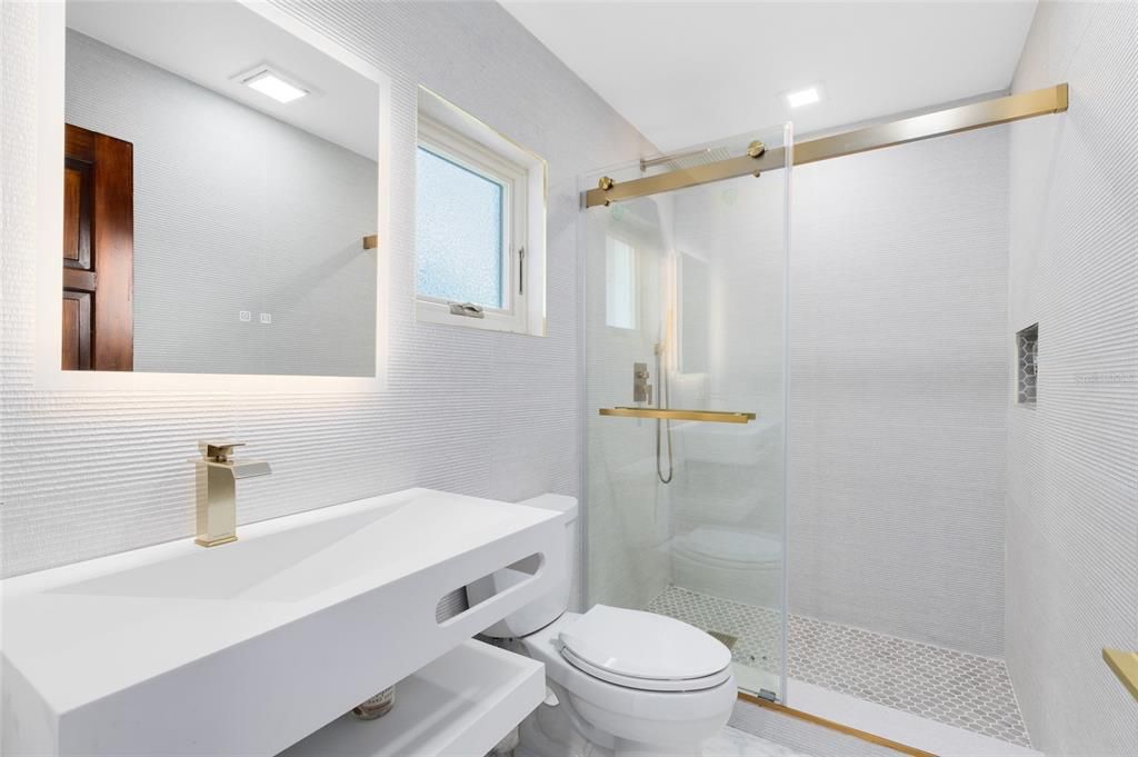 Bathroom, Glass Shower, Interior, Recessed Lighting