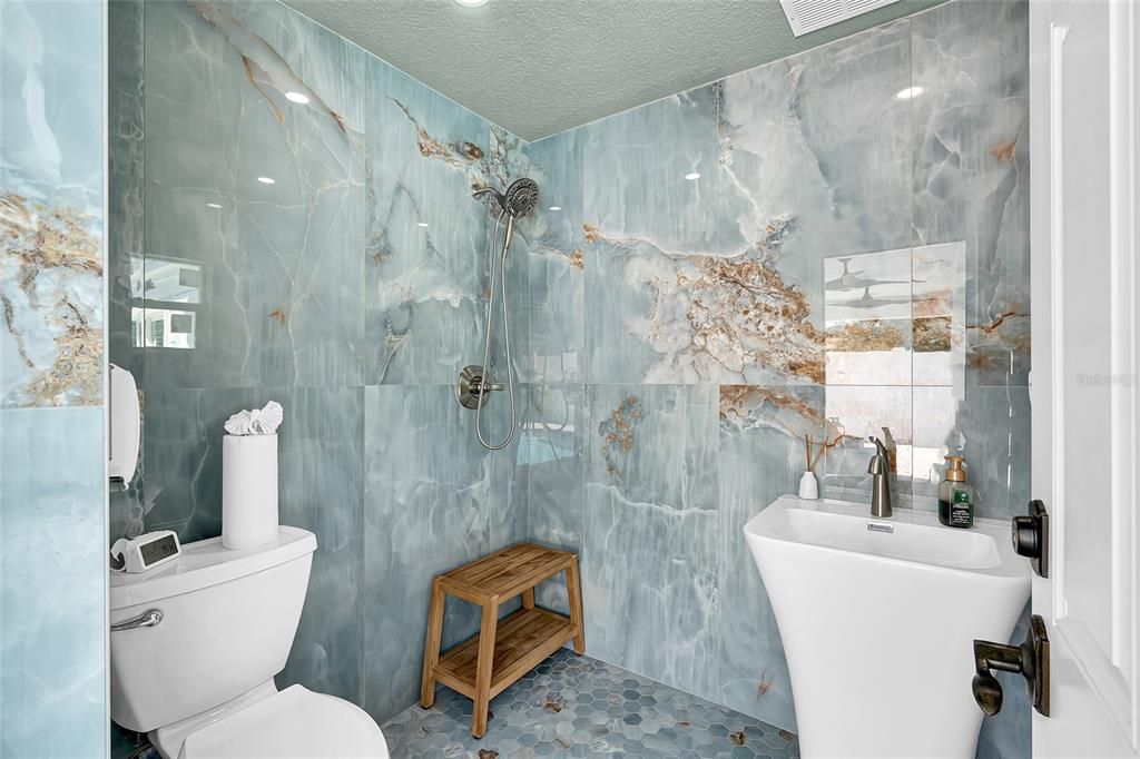 Bathroom, Glass Shower, Interior, Recessed Lighting