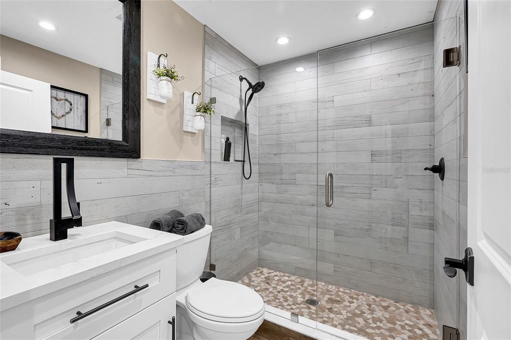 Bathroom, Glass Shower, Interior, Recessed Lighting