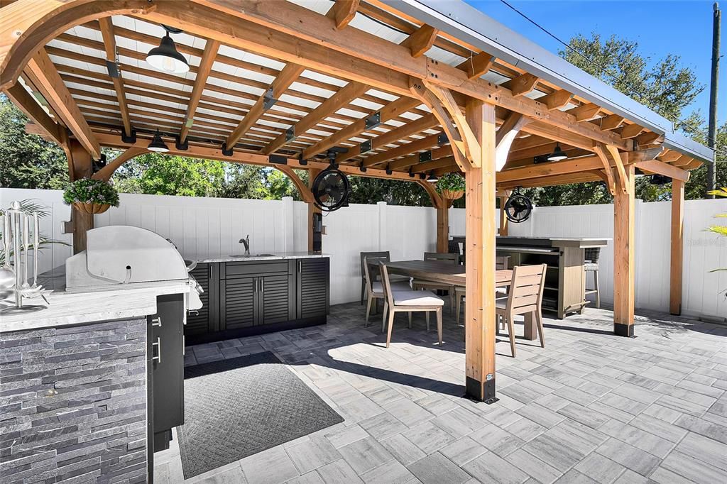 Exterior, Hot Tub, Outdoor Kitchen