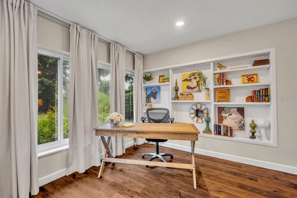 Home Office, Interior, Recessed Lighting, Wood Texture Flooring