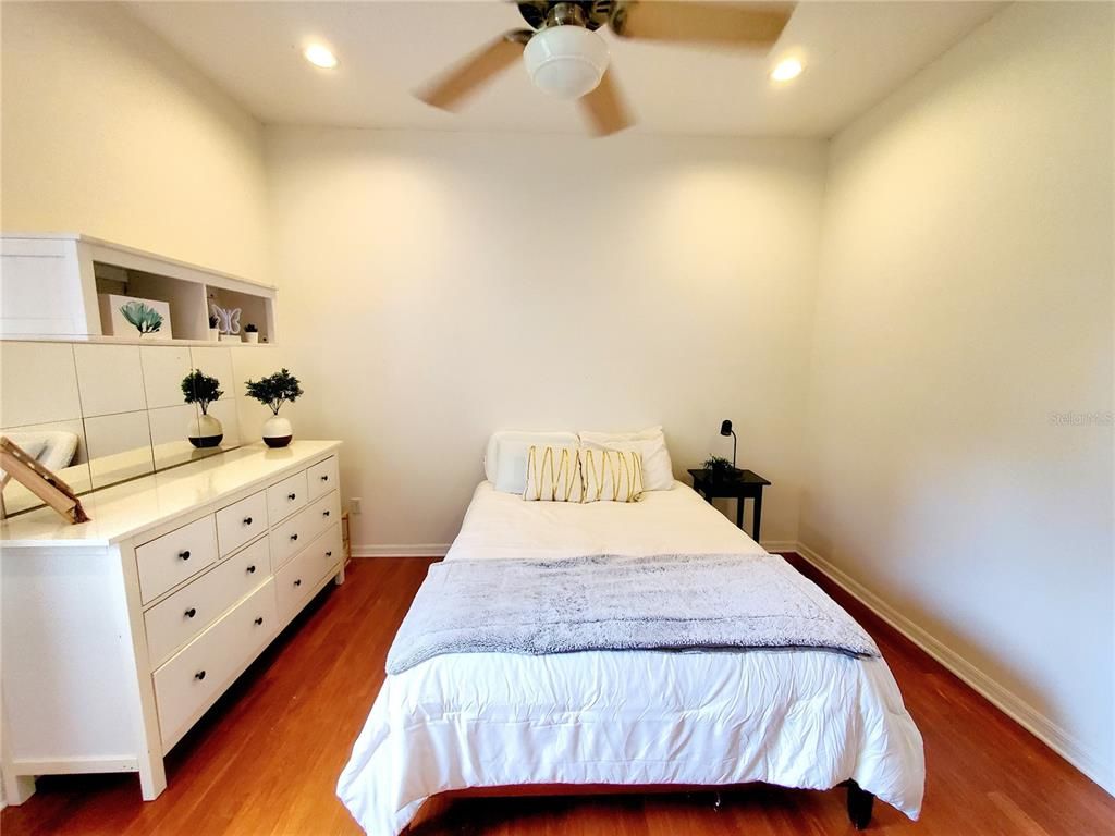 Bedroom, Interior, Recessed Lighting, Wood Texture Flooring