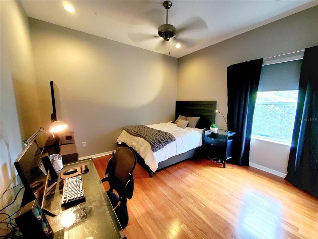 Bedroom, Home Office, Interior, Recessed Lighting, Wood Texture Flooring