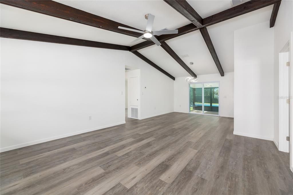 Empty room, Interior, Wooden Beams, Wood Texture Flooring