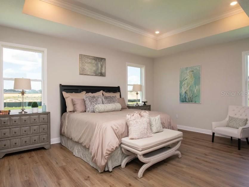 Bedroom, Interior, Recessed Lighting, Wood Texture Flooring