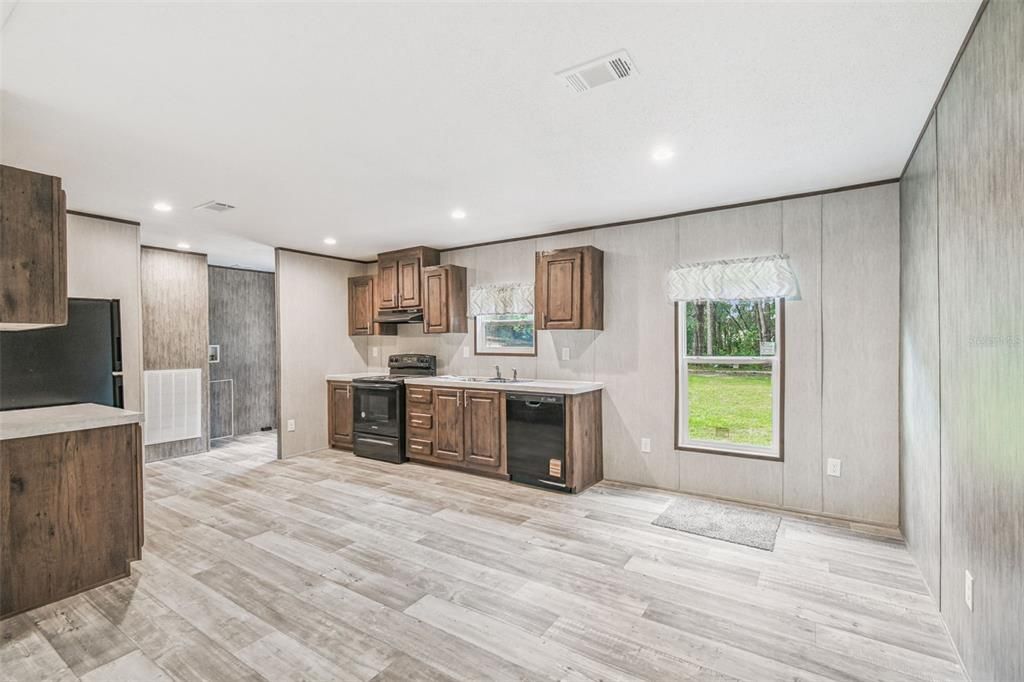 Interior, Kitchen, Recessed Lighting, Wood Texture Flooring