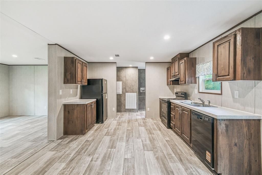 Interior, Kitchen, Recessed Lighting, Wood Texture Flooring